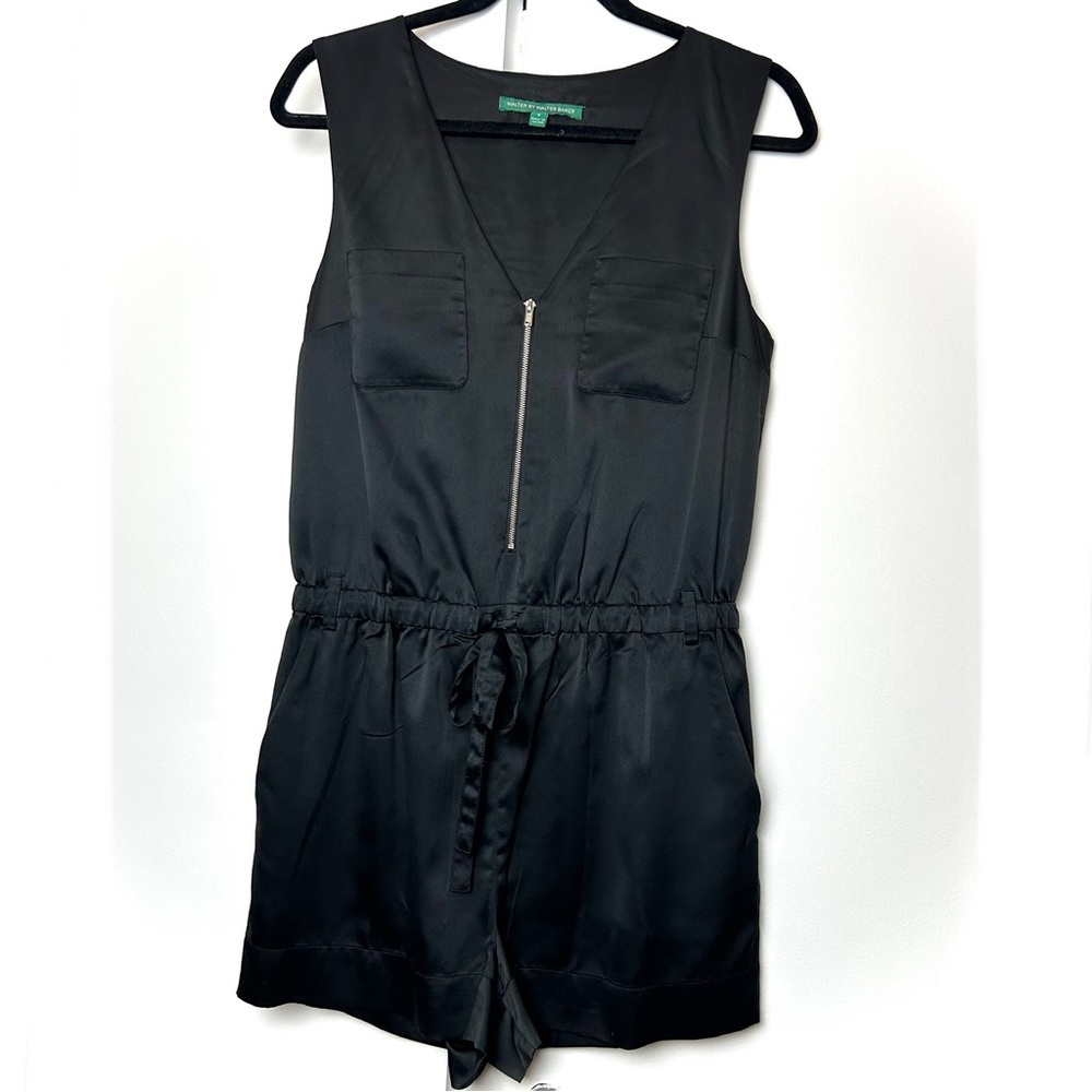 Walter by Walter Baker Black Satin Zipper Front Romper